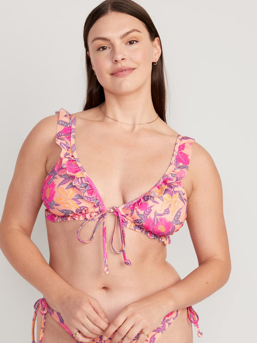 Ruffle-Trimmed Triangle String Bikini Swim Top for Women