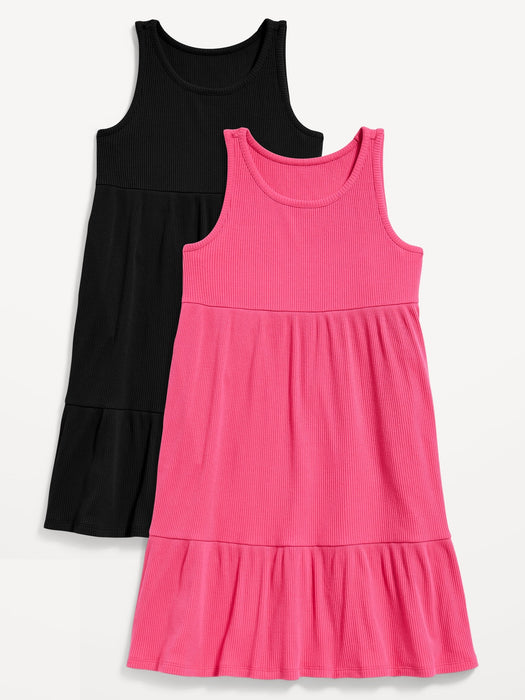 Sleeveless Rib-Knit Tiered Swing Dress for Girls