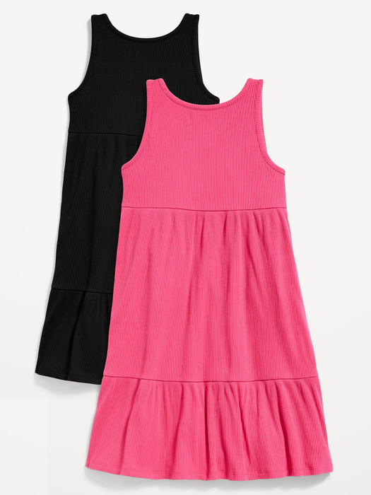 Sleeveless Rib-Knit Tiered Swing Dress for Girls