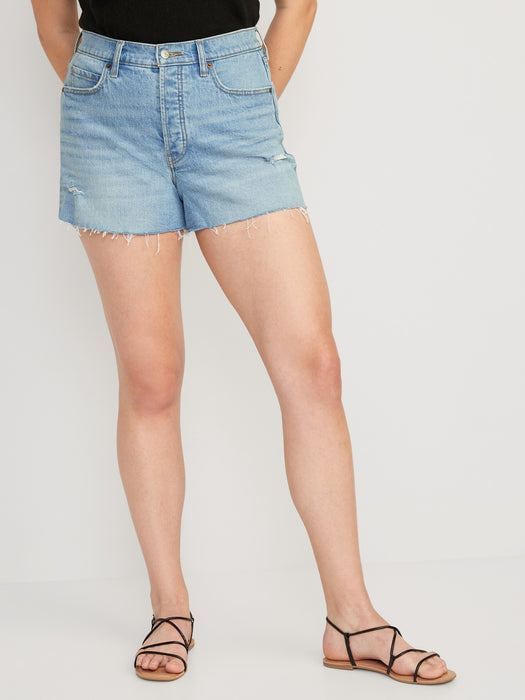 Higher High-Waisted Button-Fly Sky-Hi A-Line Cut-Off Jean Shorts for Women -- 3-inch inseam