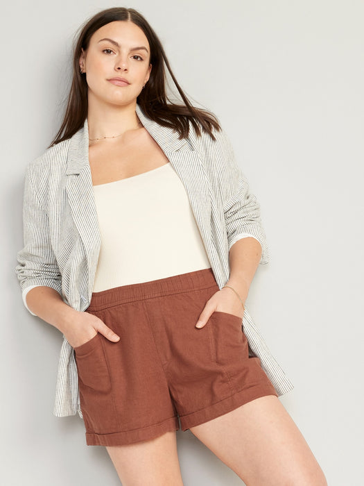 High-Waisted Linen-Blend Utility Shorts for Women -- 3.5-inch inseam