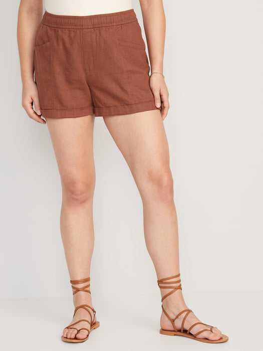 High-Waisted Linen-Blend Utility Shorts for Women -- 3.5-inch inseam