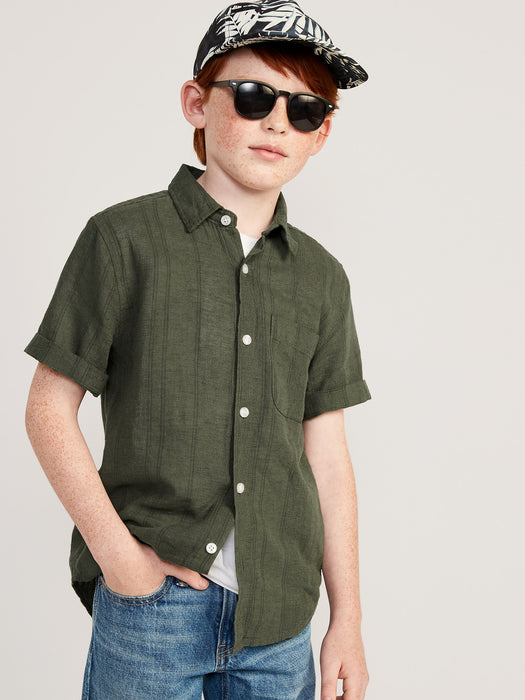 Short-Sleeve Linen-Blend Pocket Shirt for Boys
