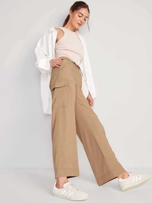 High-Waisted StretchTech Wide-Leg Cargo Pants for Women