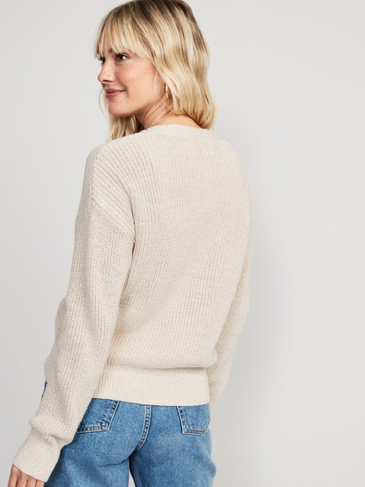 Lightweight Cotton and Linen-Blend Shaker-Stitch Cardigan Sweater for Women