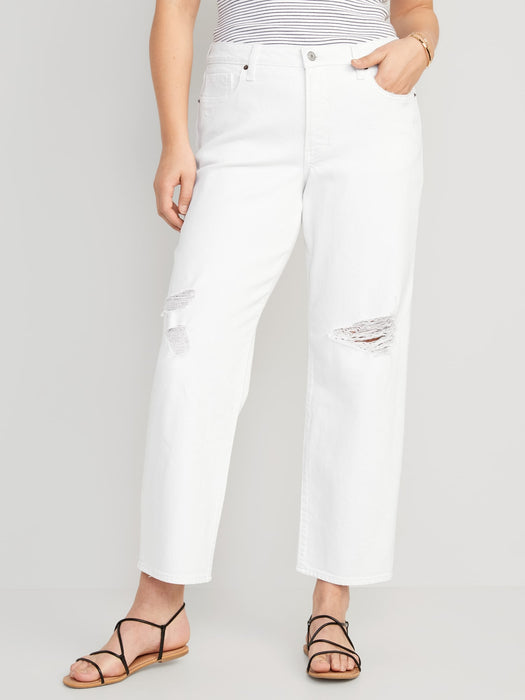 High-Waisted OG Loose Ripped White Jeans for Women