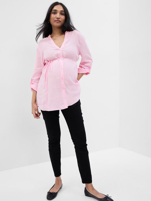 Maternity Linen-Blend Button-Down Shirt