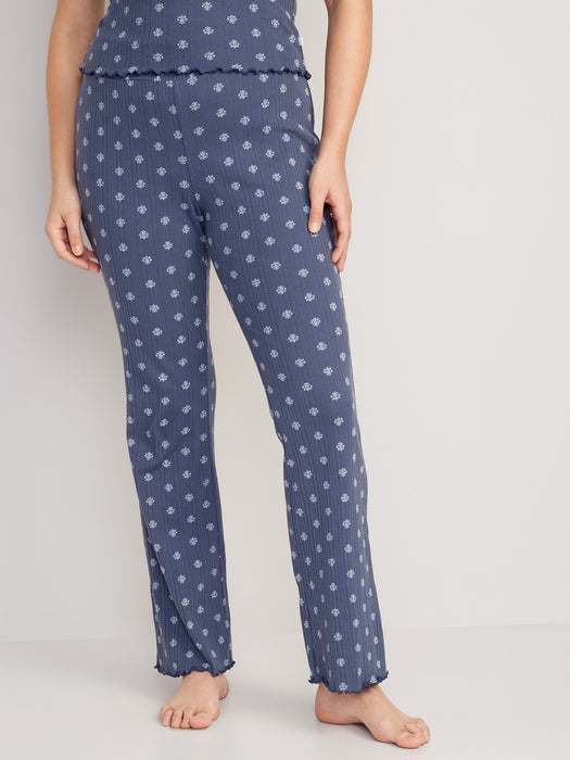 High-Waisted Pointelle-Knit Boot-Cut Pajama Pants for Women