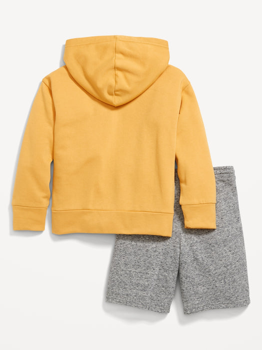 Gender-Neutral Graphic Pullover Hoodie & Jogger Shorts Set for Kids