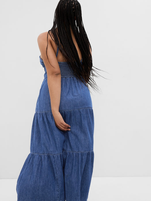Tie-Front Tiered Denim Maxi Dress with Washwell GAP (International) Tie-Front Tiered Denim Maxi Dress with Washwell GAP (International)
