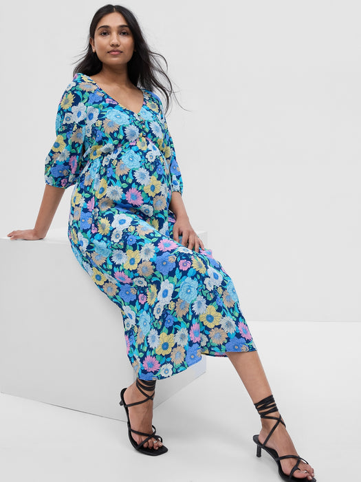Maternity Balloon Sleeve Midi Dress