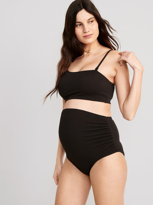 Maternity Textured Rollover-Waist Bikini Swim Bottoms