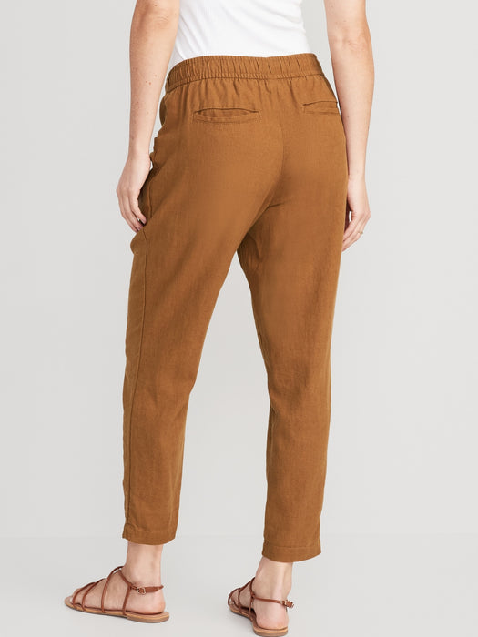 High-Waisted Cropped Linen-Blend Tapered Pants for Women