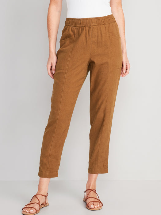 High-Waisted Cropped Linen-Blend Tapered Pants for Women