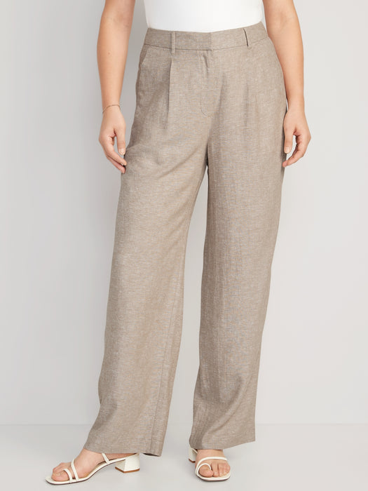Extra High-Waisted Pleated Taylor Wide-Leg Linen-Blend Trouser Pants for Women