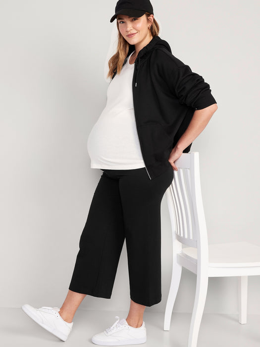 Maternity Rollover-Waist Wide-Leg Cropped Jersey Pants
