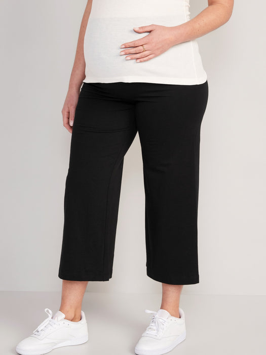 Maternity Rollover-Waist Wide-Leg Cropped Jersey Pants