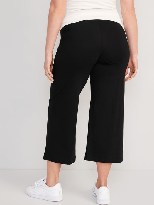 Maternity Rollover-Waist Wide-Leg Cropped Jersey Pants