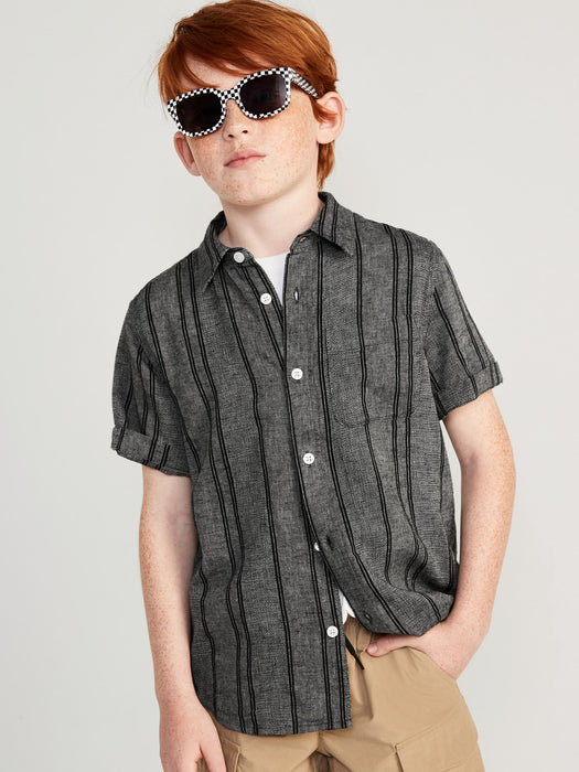 Short-Sleeve Linen-Blend Pocket Shirt for Boys
