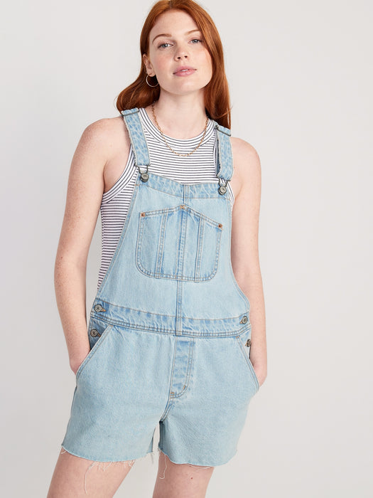 Slouchy Straight Non-Stretch Jean Cut-Off Short Overalls for Women -- 3.5-inch inseam