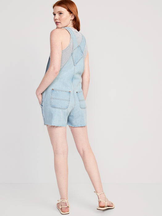 Slouchy Straight Non-Stretch Jean Cut-Off Short Overalls for Women -- 3.5-inch inseam