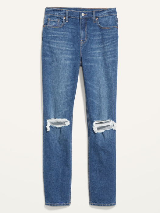 Mid-Rise Boyfriend Straight Ripped Jeans for Women