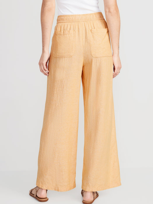 High-Waisted Linen-Blend Wide-Leg Pants for Women