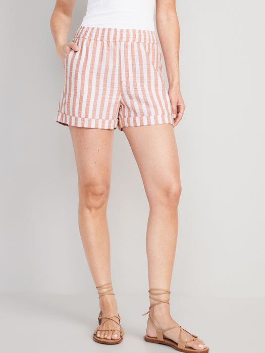 Matching High-Waisted Striped Linen-Blend Shorts for Women -- 3.5-inch inseam