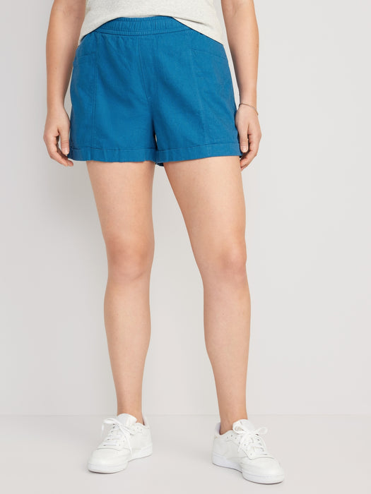 High-Waisted Linen-Blend Utility Shorts for Women -- 3.5-inch inseam