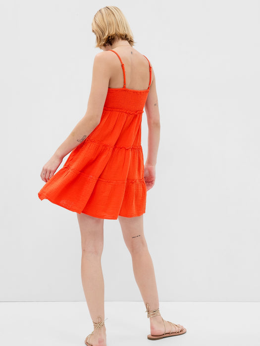 Crinkle Gauze Tiered Mini Dress
