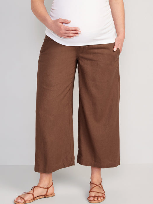 Maternity Smocked-Waist Linen-Blend Wide-Leg Pants