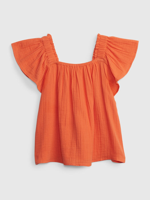 Kids Crinkle Gauze Flutter Sleeve Top