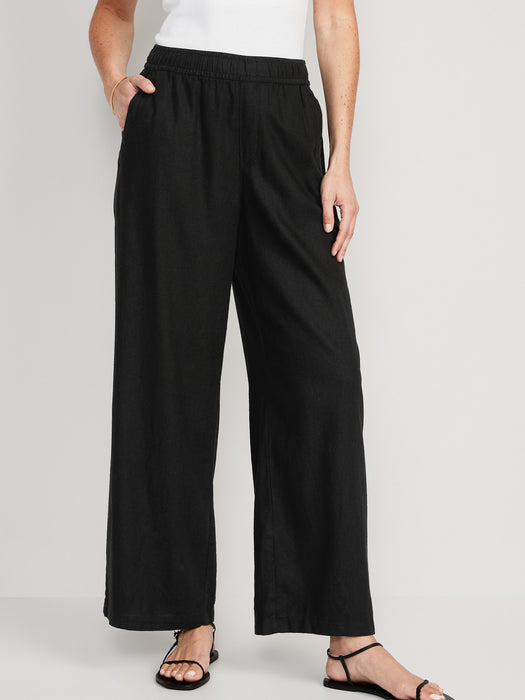 High-Waisted Linen-Blend Wide-Leg Pants for Women