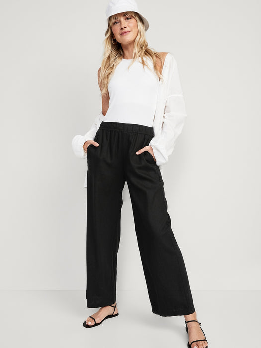 High-Waisted Linen-Blend Wide-Leg Pants for Women