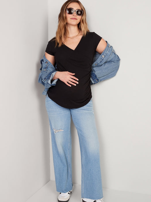 Maternity Wrap-Effect Ribbed Slub-Knit T-Shirt