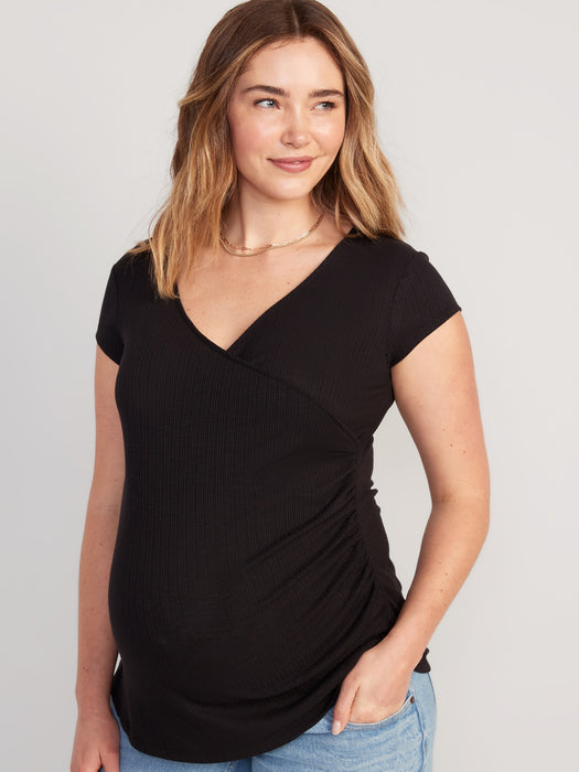 Maternity Wrap-Effect Ribbed Slub-Knit T-Shirt
