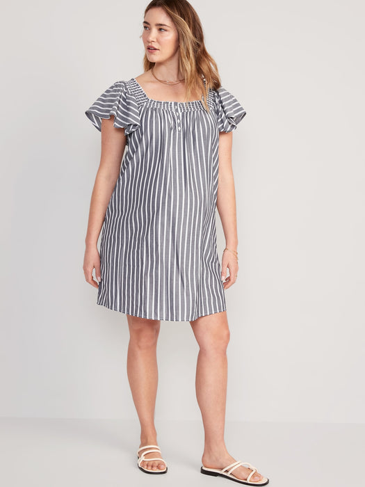 Maternity Smocked Flutter-Sleeve Nightgown