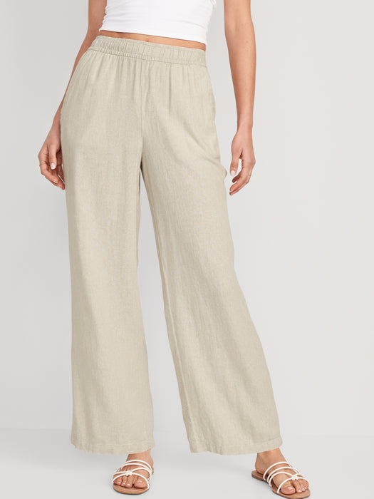 High-Waisted Linen-Blend Wide-Leg Pants for Women