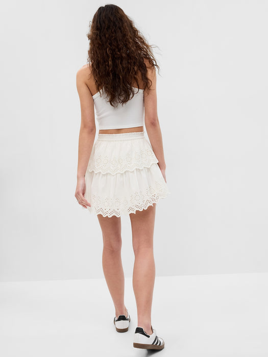 Organic Cotton Ruffle Eyelet Mini Skirt