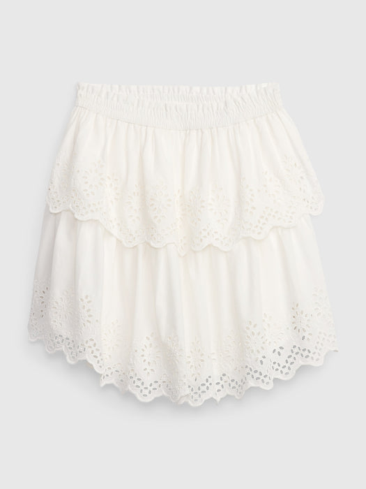 Organic Cotton Ruffle Eyelet Mini Skirt