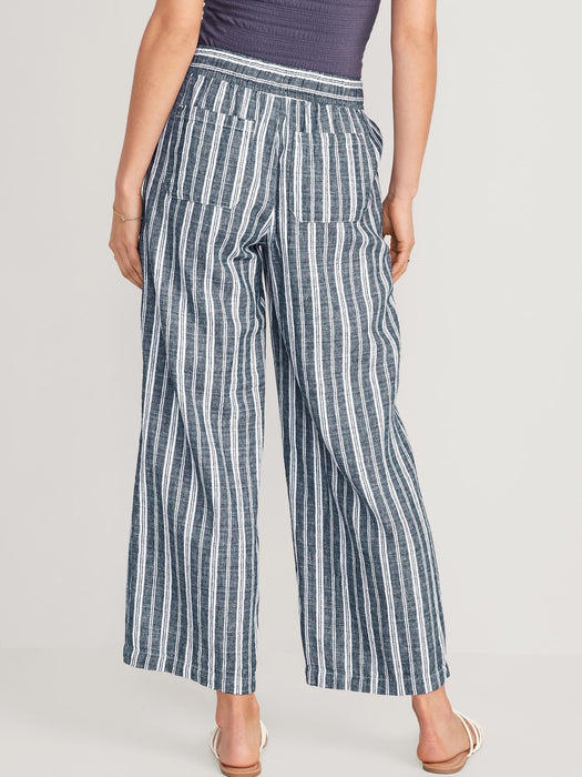 High-Waisted Striped Linen-Blend Wide-Leg Pants for Women