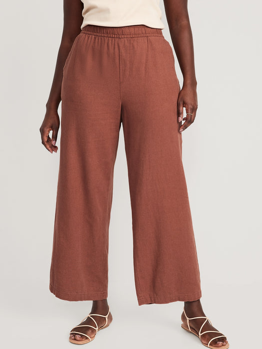 High-Waisted Linen-Blend Wide-Leg Pants for Women