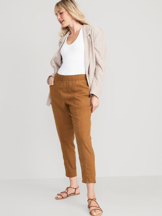 High-Waisted Cropped Linen-Blend Tapered Pants for Women