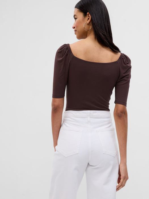 Puff Sleeve Ruched T-Shirt