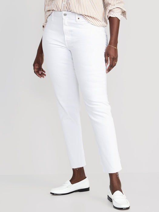 High-Waisted OG Straight White-Wash Cut-Off Ankle Jeans for Women