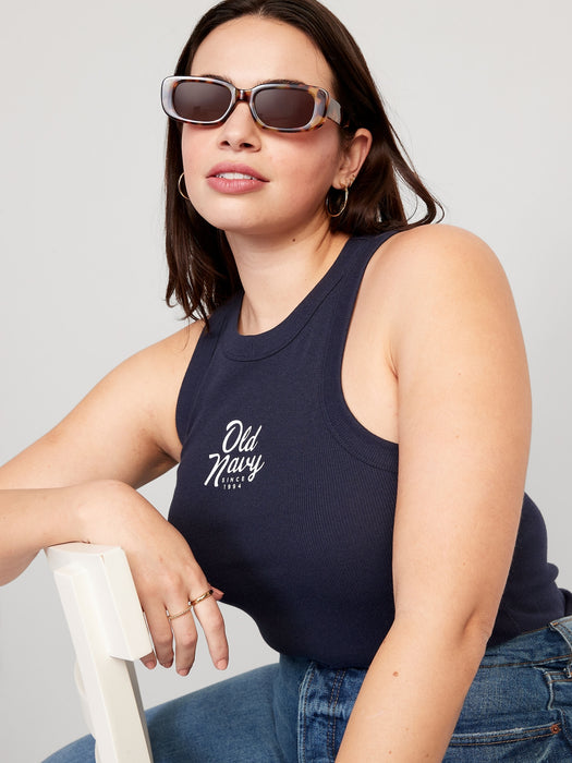 Logo Graphic Rib-Knit Cropped Tank Top for Women