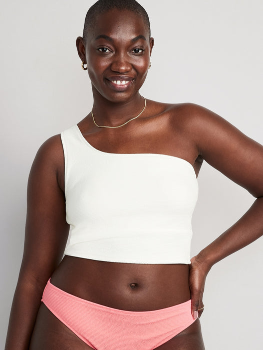 One-Shoulder Pucker Longline Bikini Swim Top for Women