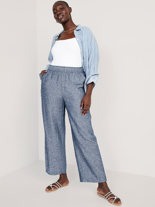 High-Waisted Linen-Blend Wide-Leg Pants for Women