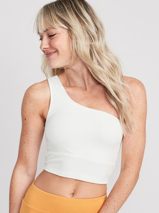 One-Shoulder Pucker Longline Bikini Swim Top for Women