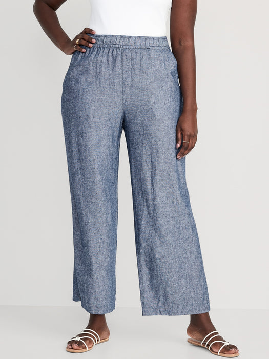 High-Waisted Linen-Blend Wide-Leg Pants for Women